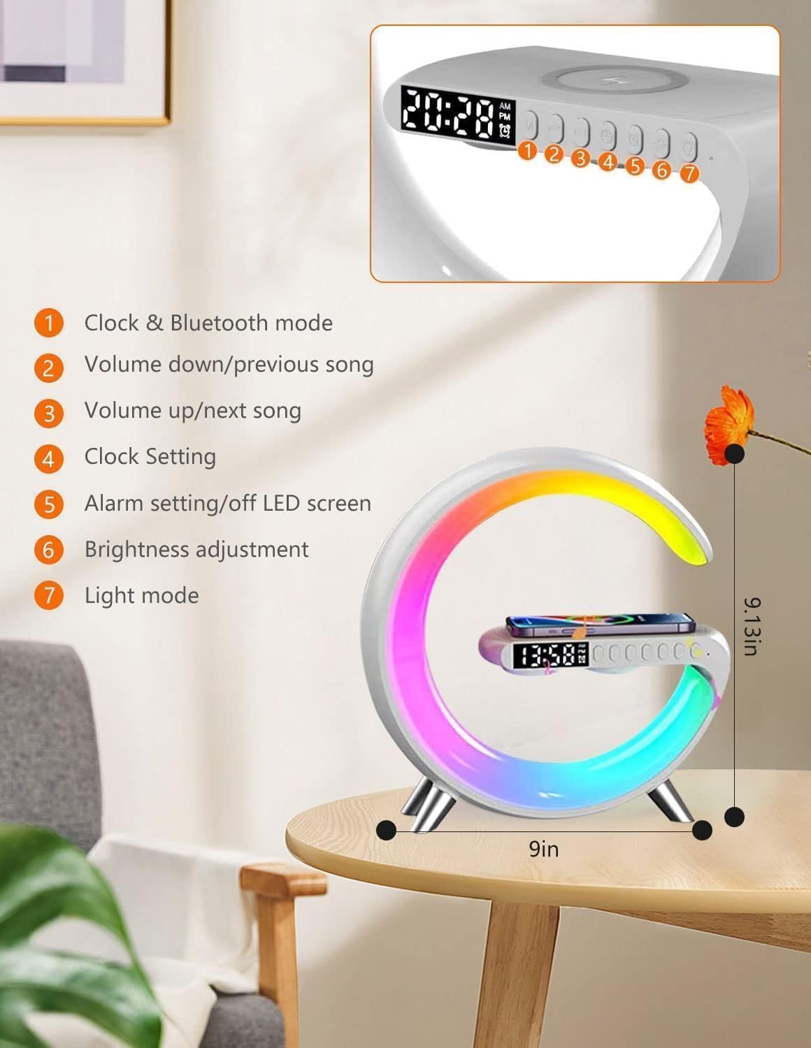 Mini altavoz Bluetooth 3 en 1 con cargador inalámbrico y lámpara LED - additional image 1